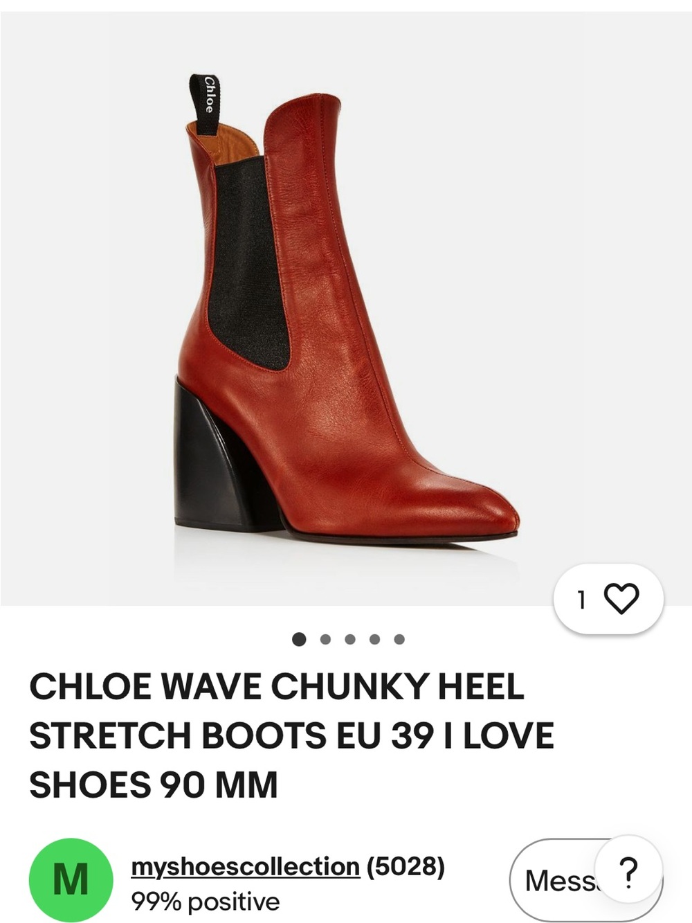 Chloe Red Leather Sculpted Block-Heel Chelsea Boot in 38.5 - Picture 2 of 7